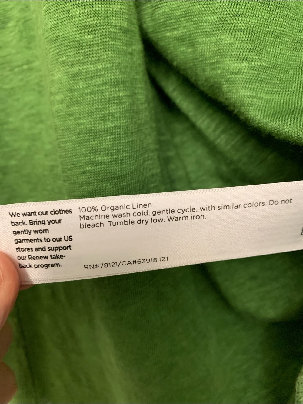 Eileen Fisher Green V-Neck Short Flutter tee in XL. Organic linen. Comfortable. - Picture 3 of 5